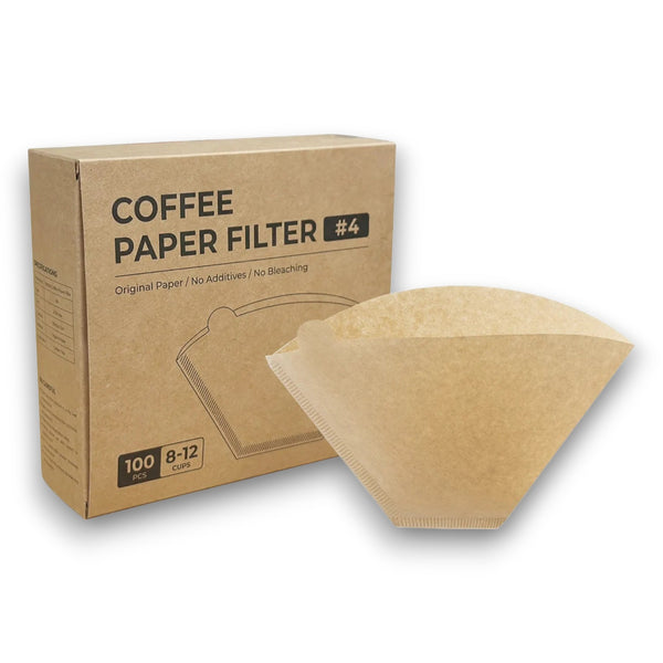 Natural Unbleached # 4 Cone V Shape Coffee Filter Paper - 100 pack